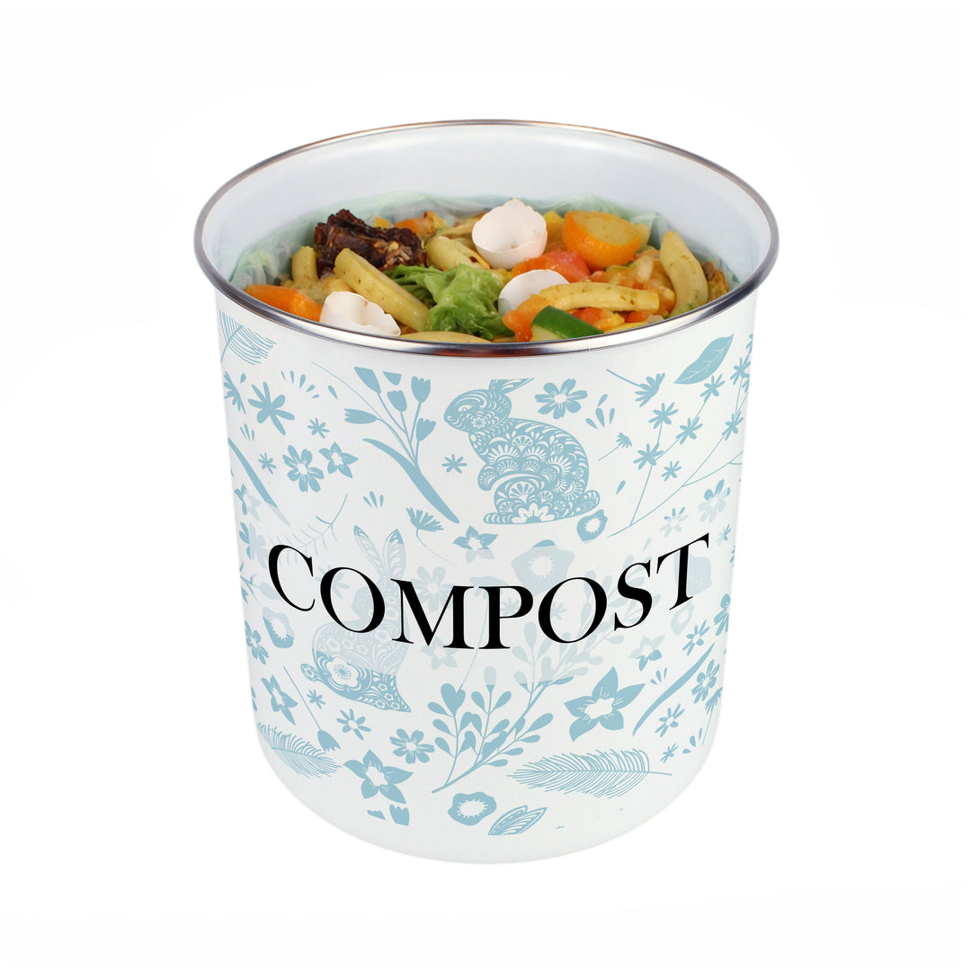 Purely Home Wild Rabbits Toller Compost Caddy - Blue