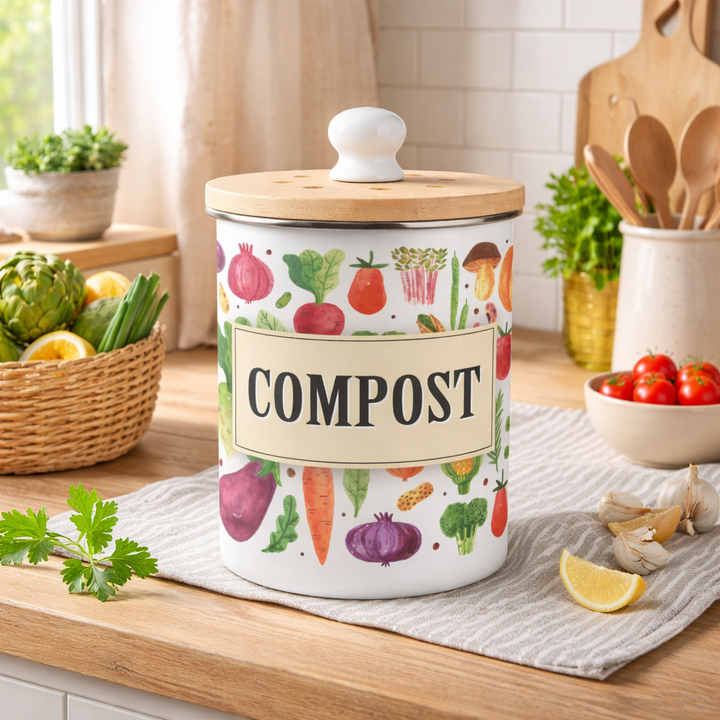 Purely Home Watercolour Vegetables Toller Compost Caddy