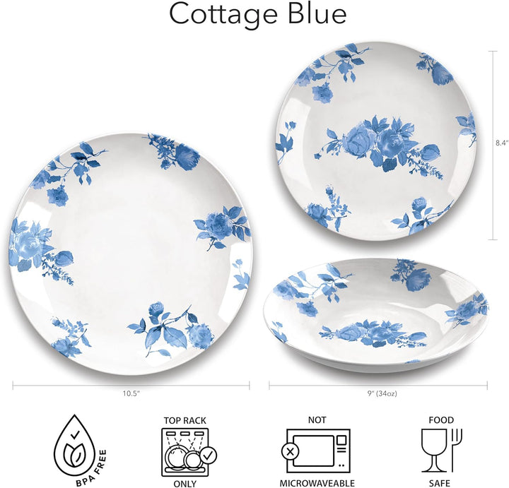 Cottage Blue Floral Melamine Dinnerware Set