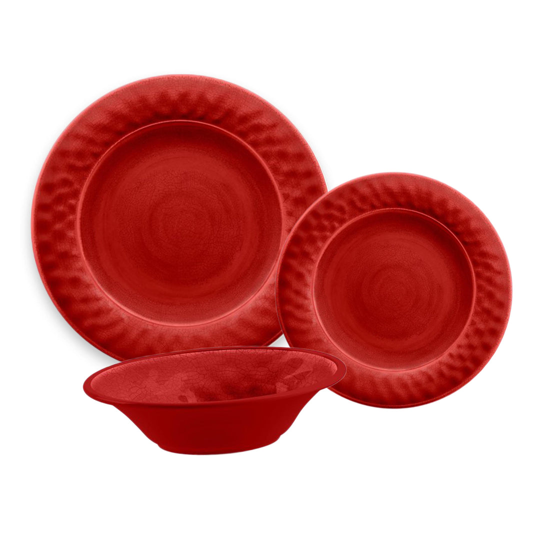 Crackle Red Melamine Dinnerware Set