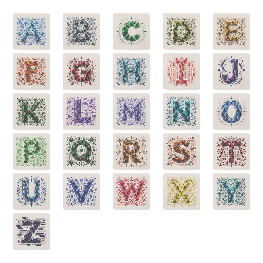 Purely Home Geometric Jewel Initial Marble Coaster Gift Box Set