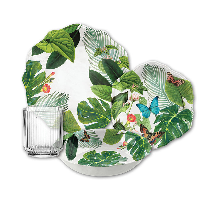 Amazon Floral Melamine Dinnerware Set with Tumblers