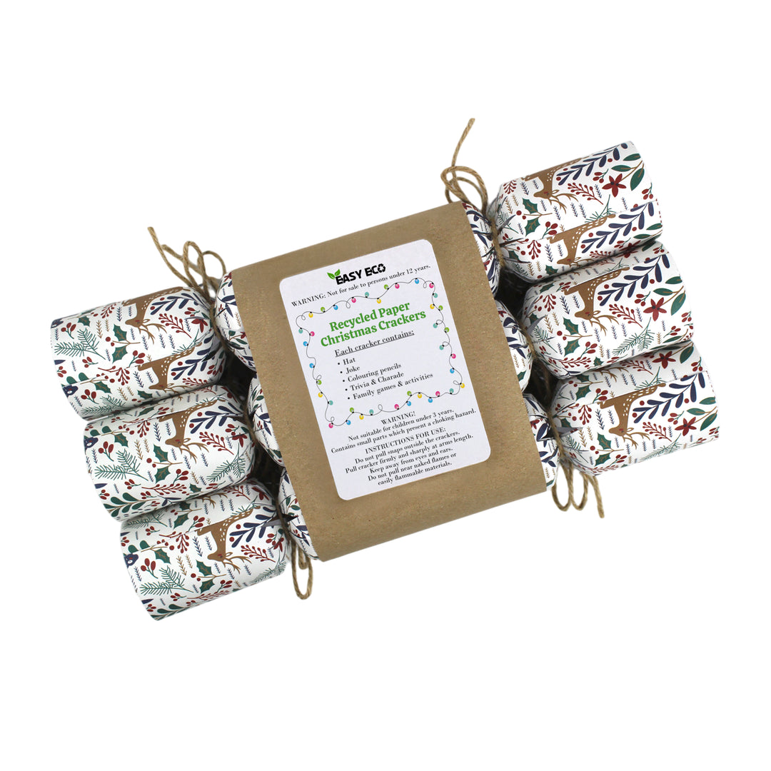 Easy Eco Plastic-Free Deer & Hares Christmas Crackers - Set of 6