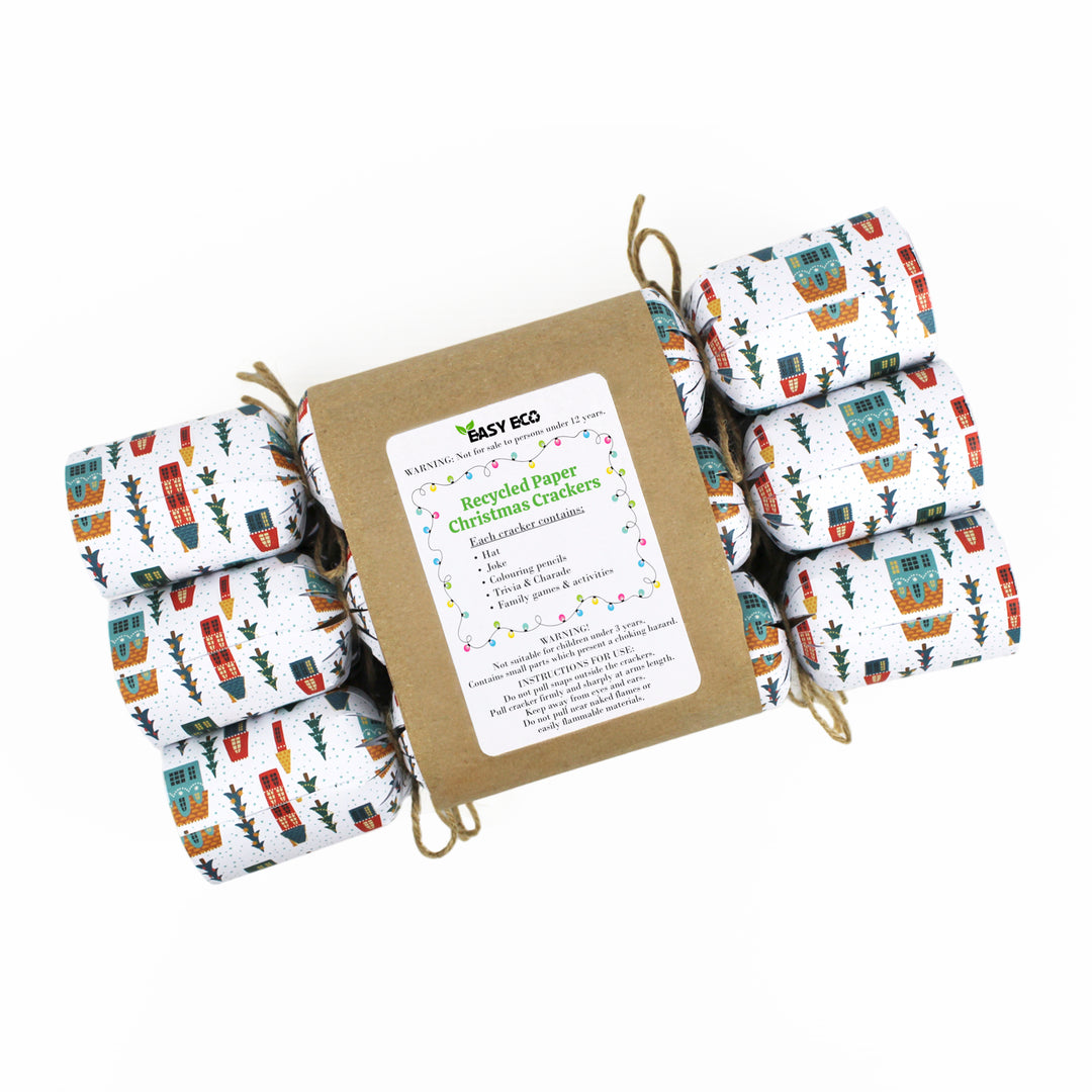 Easy Eco Plastic-Free Winter Houses Christmas Crackers - Set of 6