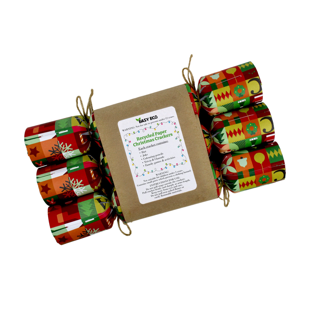 Easy Eco Plastic-Free Wrapping Paper Christmas Crackers - Set of 6