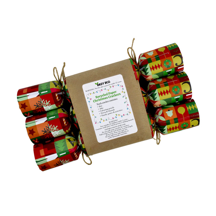 Easy Eco Plastic-Free Wrapping Paper Christmas Crackers - Set of 6