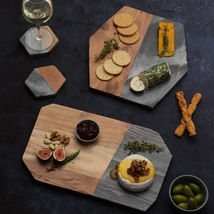 Typhoon Elements Black Marble & Acacia Wood Hexagon Coasters