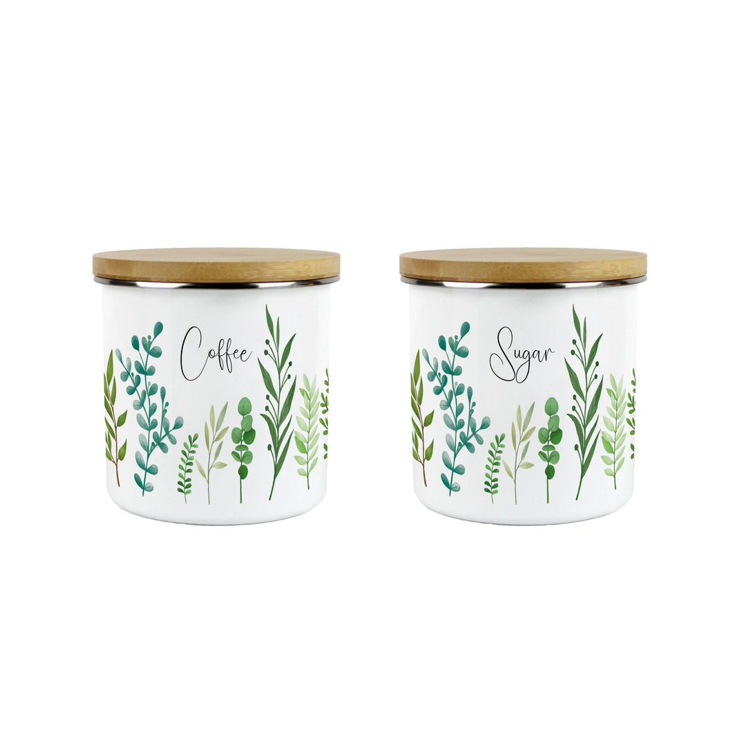 Purely Home Green Foliage Enamel Kitchen Canister Sets