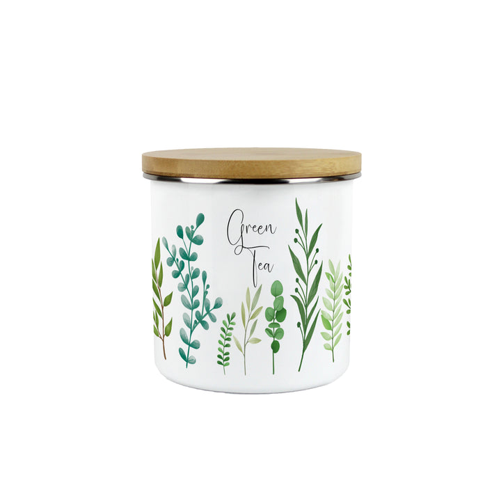 Purely Home Green Foliage Enamel Kitchen Canisters