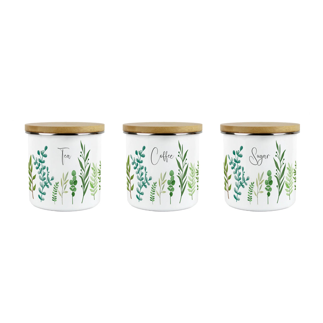 Purely Home Green Foliage Enamel Tea, Coffee & Sugar Canister Set