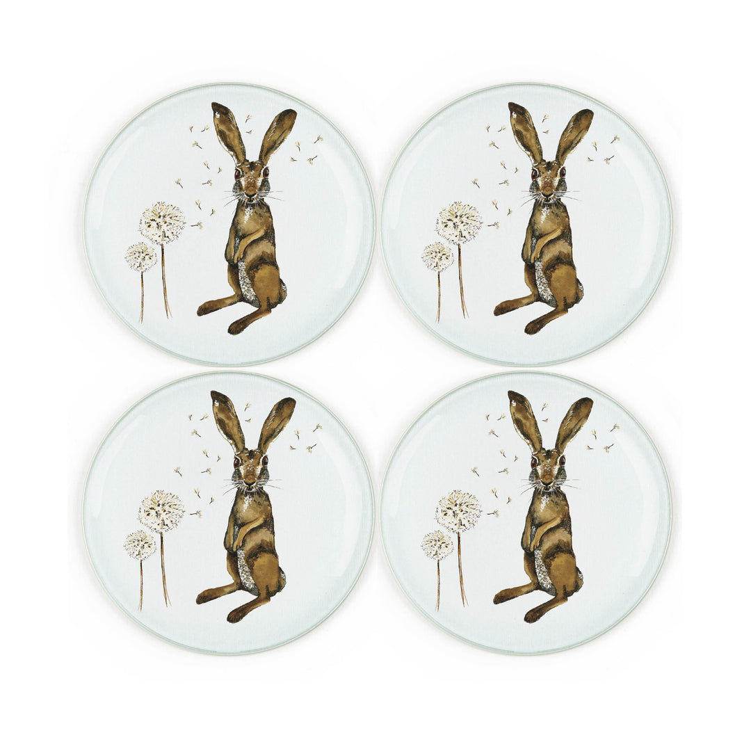Purely Home Hare & Dandelions Glass Coasters