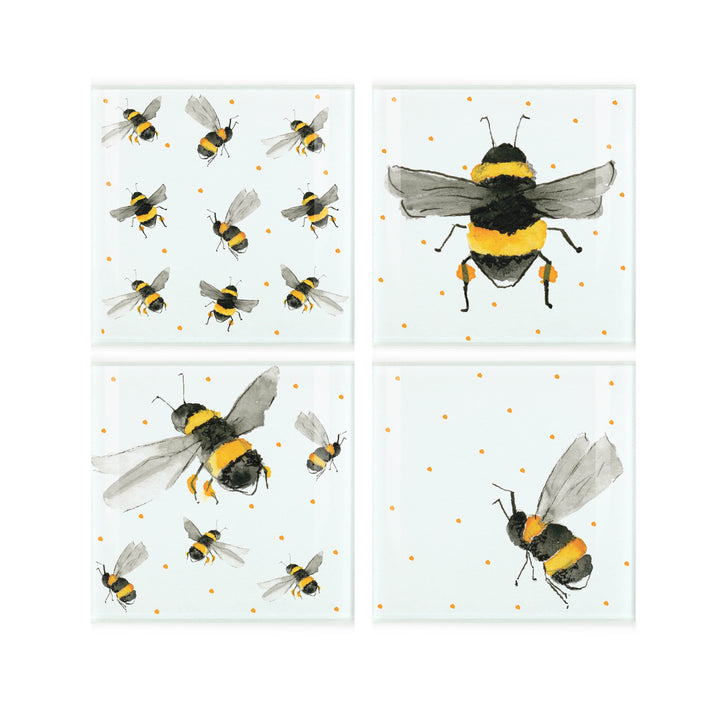 Purely Home Scattered Bees Glass Coasters