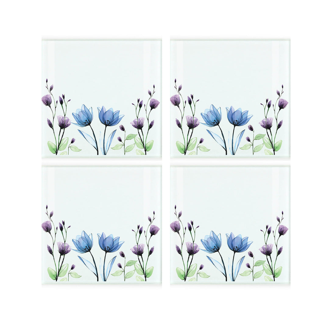 Purely Home Blooming Lovely Glass Coasters