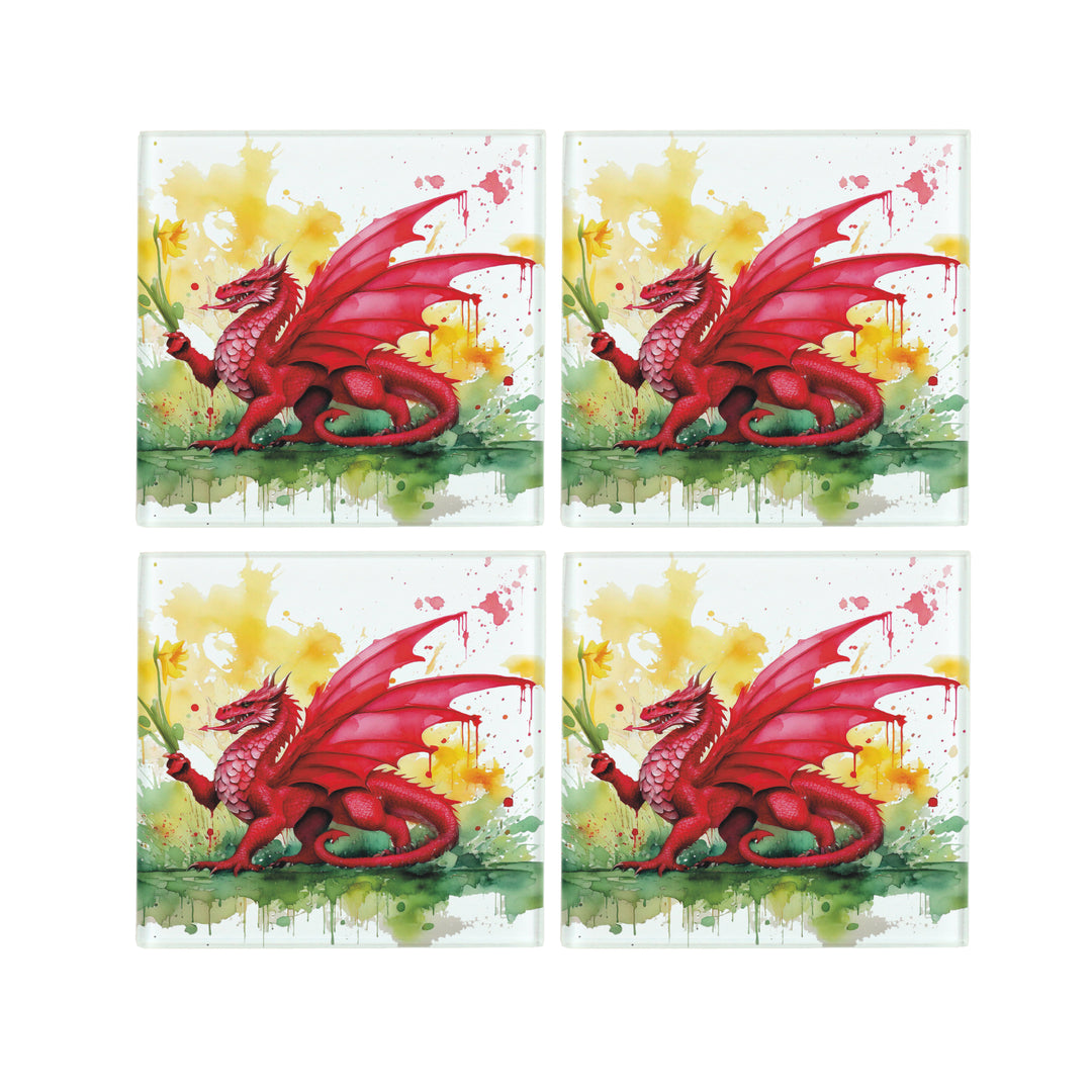 Purely Home Floral Welsh Dragon Glass Coasters