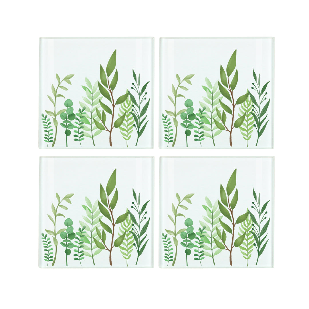 Purely Home Green Foliage Glass Coasters