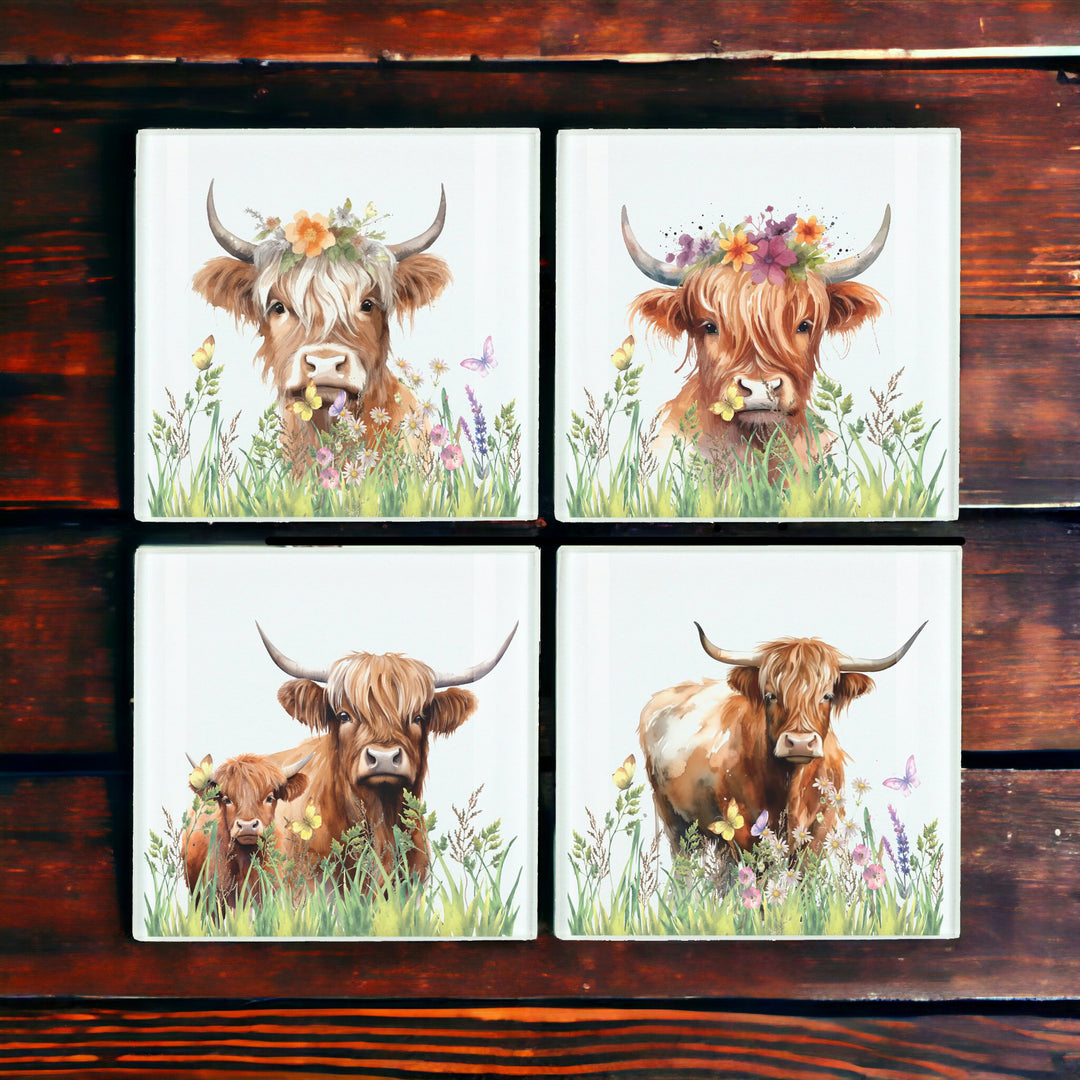Purely Home Highland Cow Glass Coasters