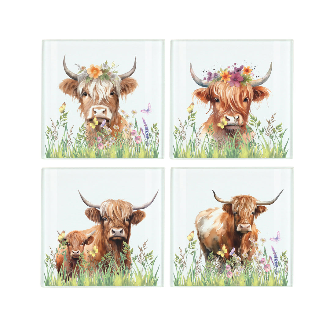 Purely Home Highland Cow Glass Coasters