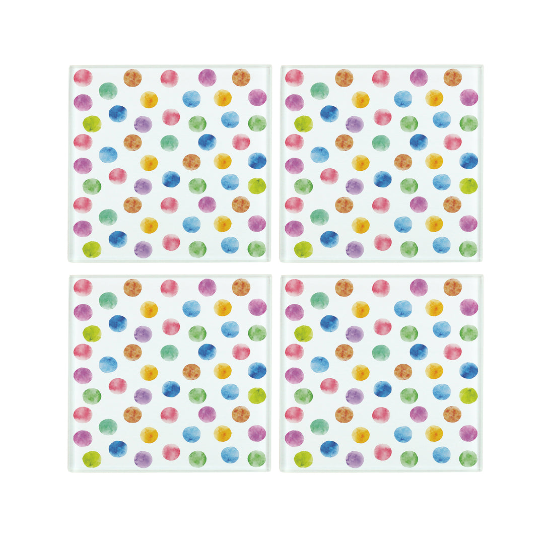 Purely Home Multicoloured Polka Dots Glass Coasters