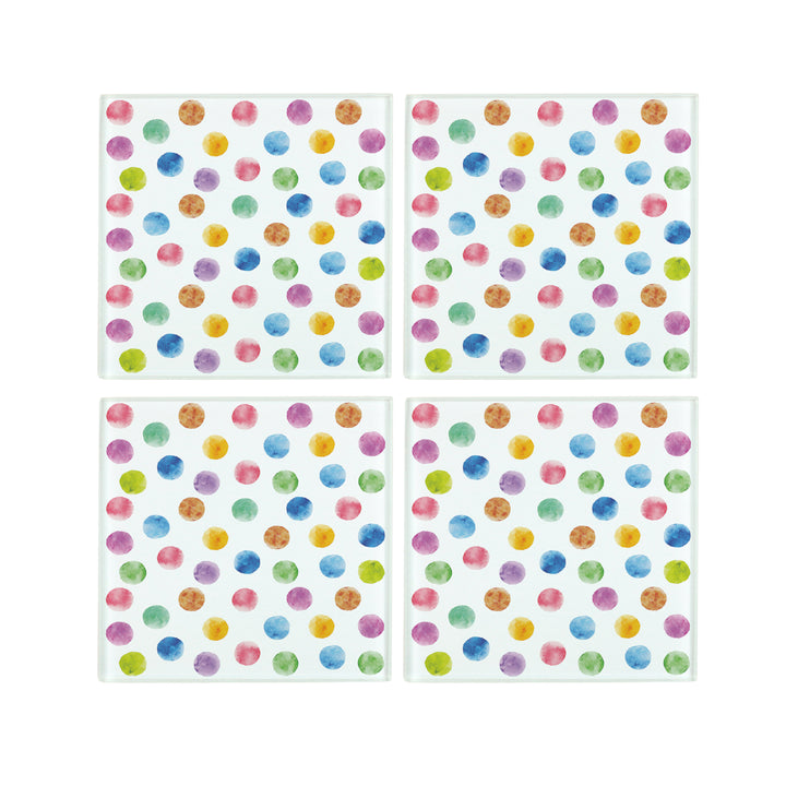 Purely Home Multicoloured Polka Dots Glass Coasters