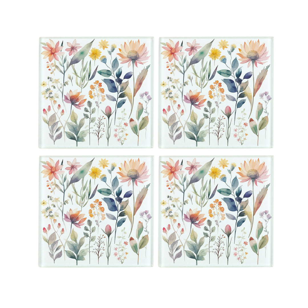 Purely Home Pastel Flowers Glass Coasters