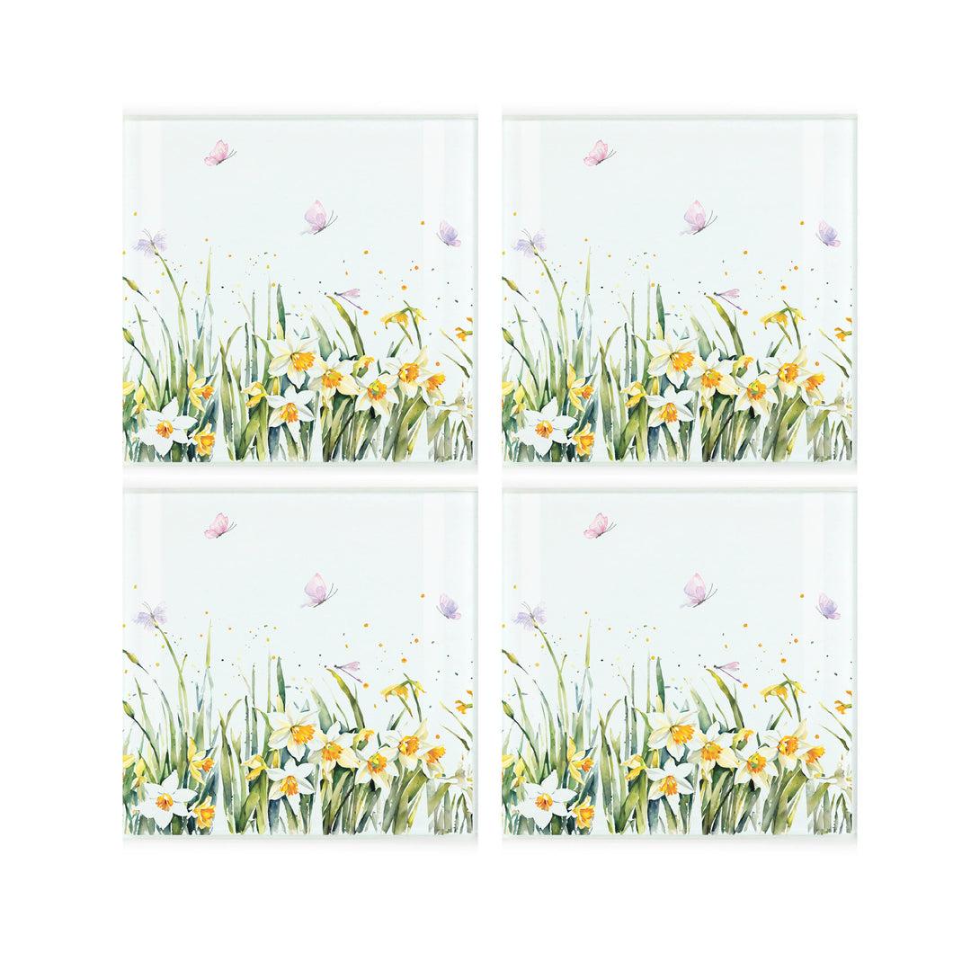 Purely Home Spring Daffodils Glass Coasters