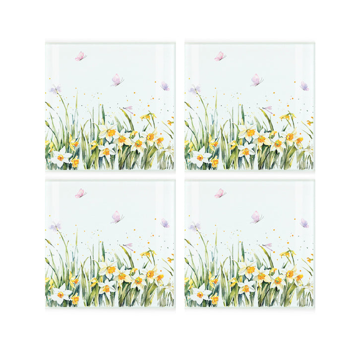 Purely Home Spring Daffodils Glass Coasters