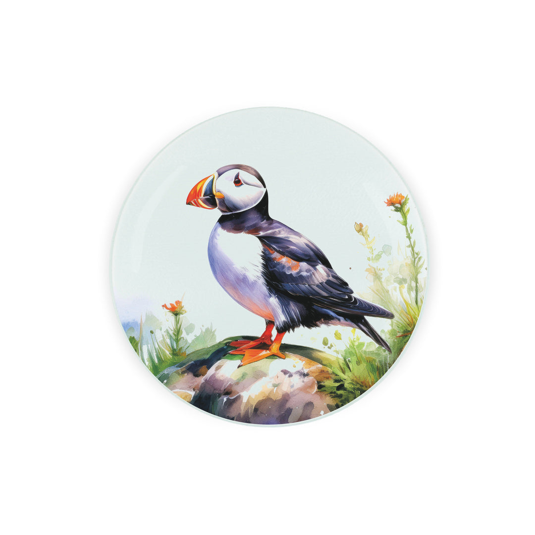 Purely Home Seaside Puffin Round Glass Worktop Protector