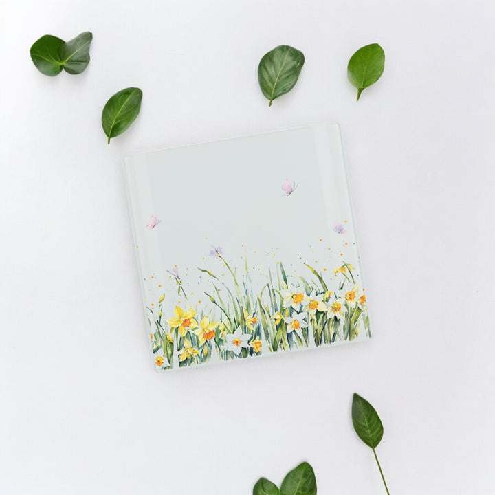 Purely Home Spring Daffodils Glass Hot Pot Stand
