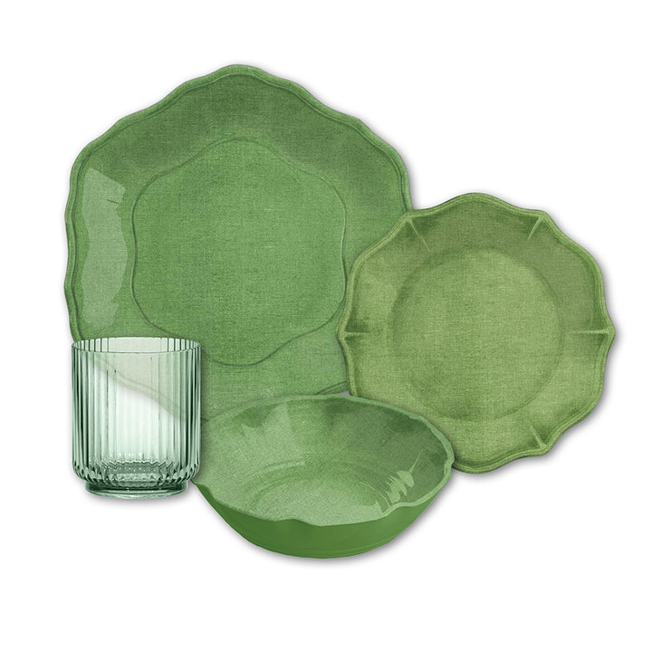 Amazon Green Melamine Dinnerware Set with Tumblers