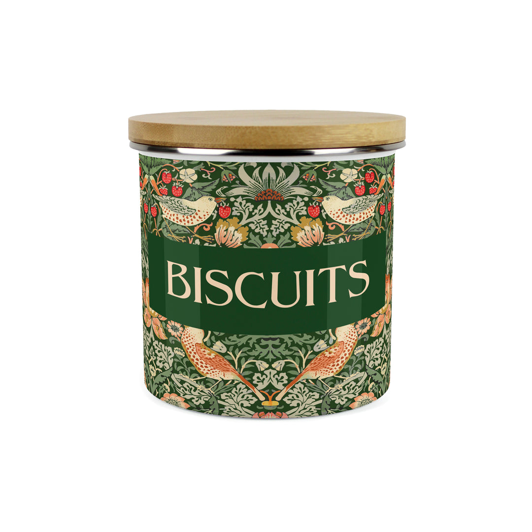 Purely Home Strawberry Thief Enamel Biscuit Canister - Green