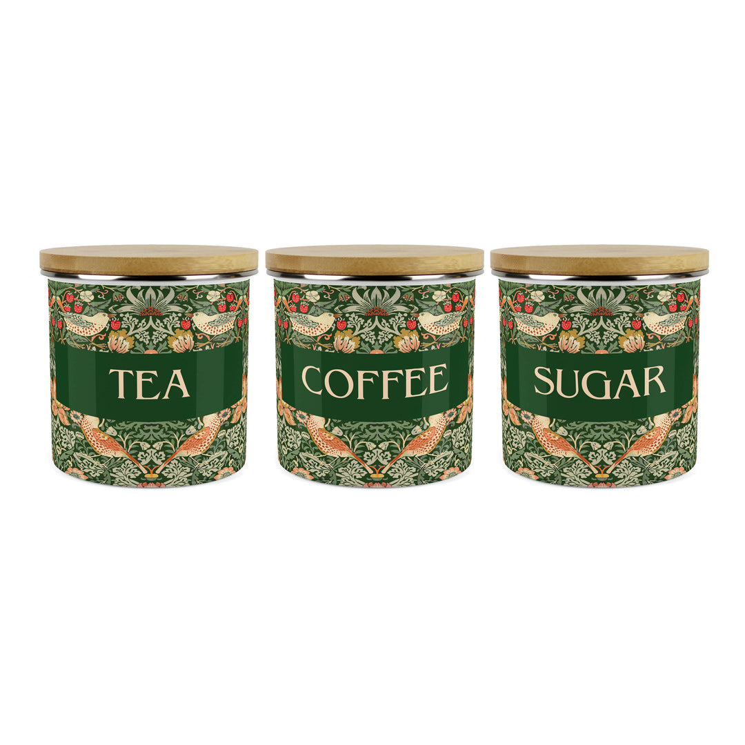 Purely Home Strawberry Thief Enamel Tea, Coffee & Sugar Canister Sets - Green