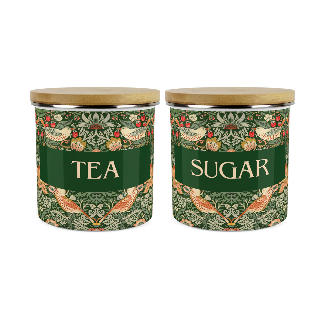 Purely Home Strawberry Thief Enamel Kitchen Canister Sets - Green