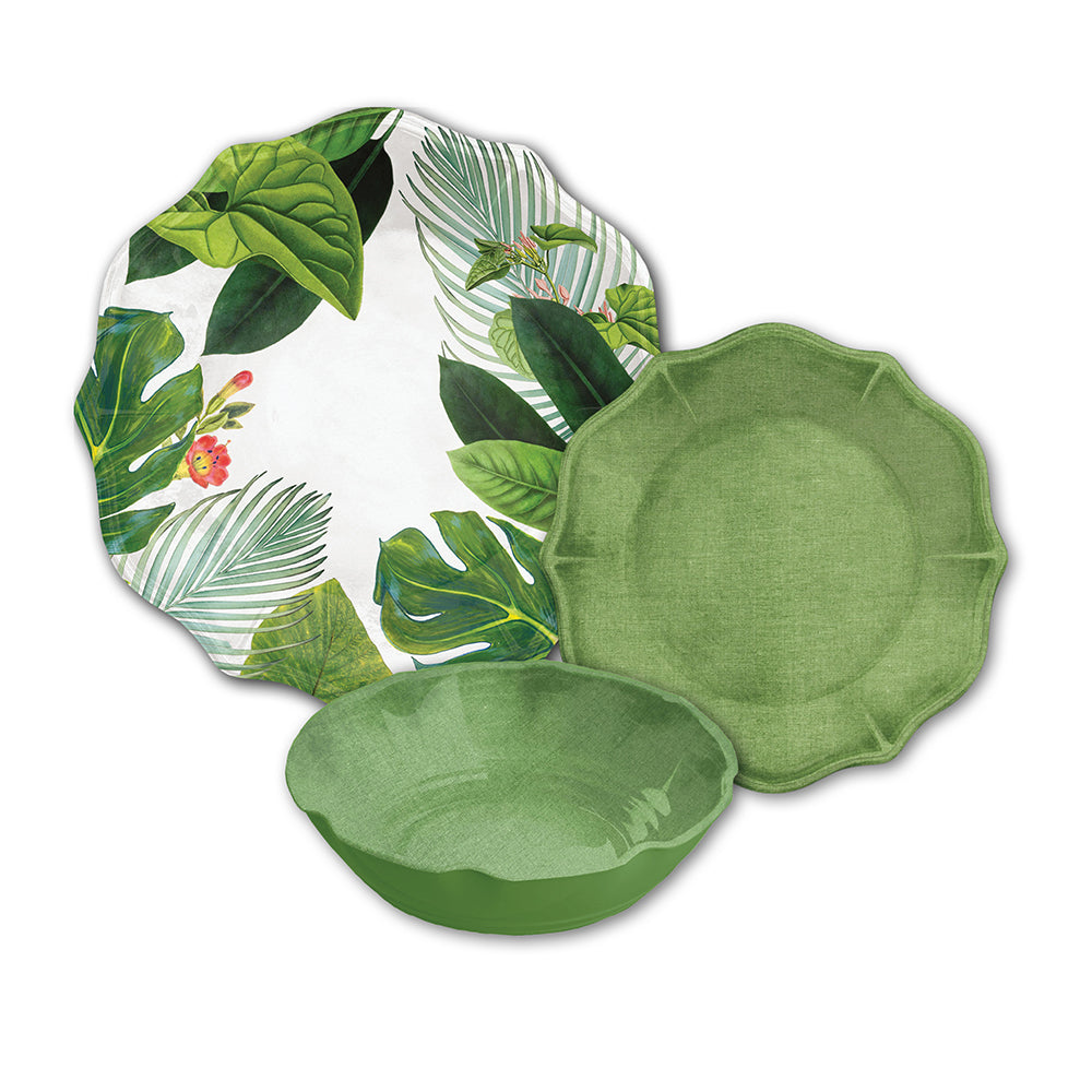 Amazon Green & Floral Melamine Dinnerware Set