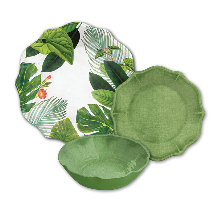 Amazon Green & Floral Melamine Dinnerware Set