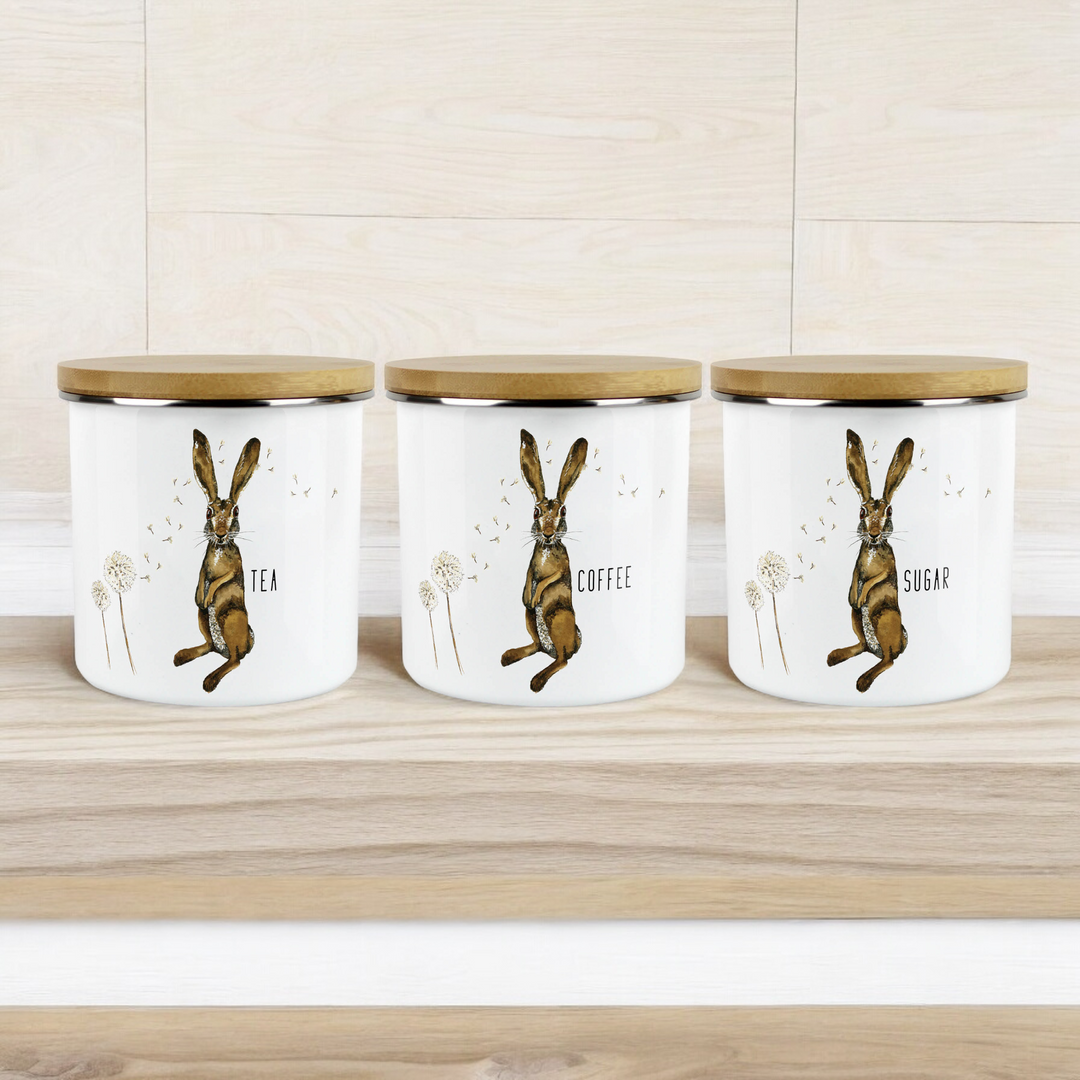 Purely Home Hare & Dandelions Enamel Tea, Coffee & Sugar Canister Sets