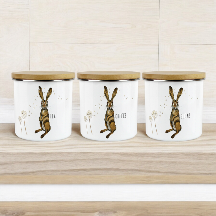 Purely Home Hare & Dandelions Enamel Tea, Coffee & Sugar Canister Sets