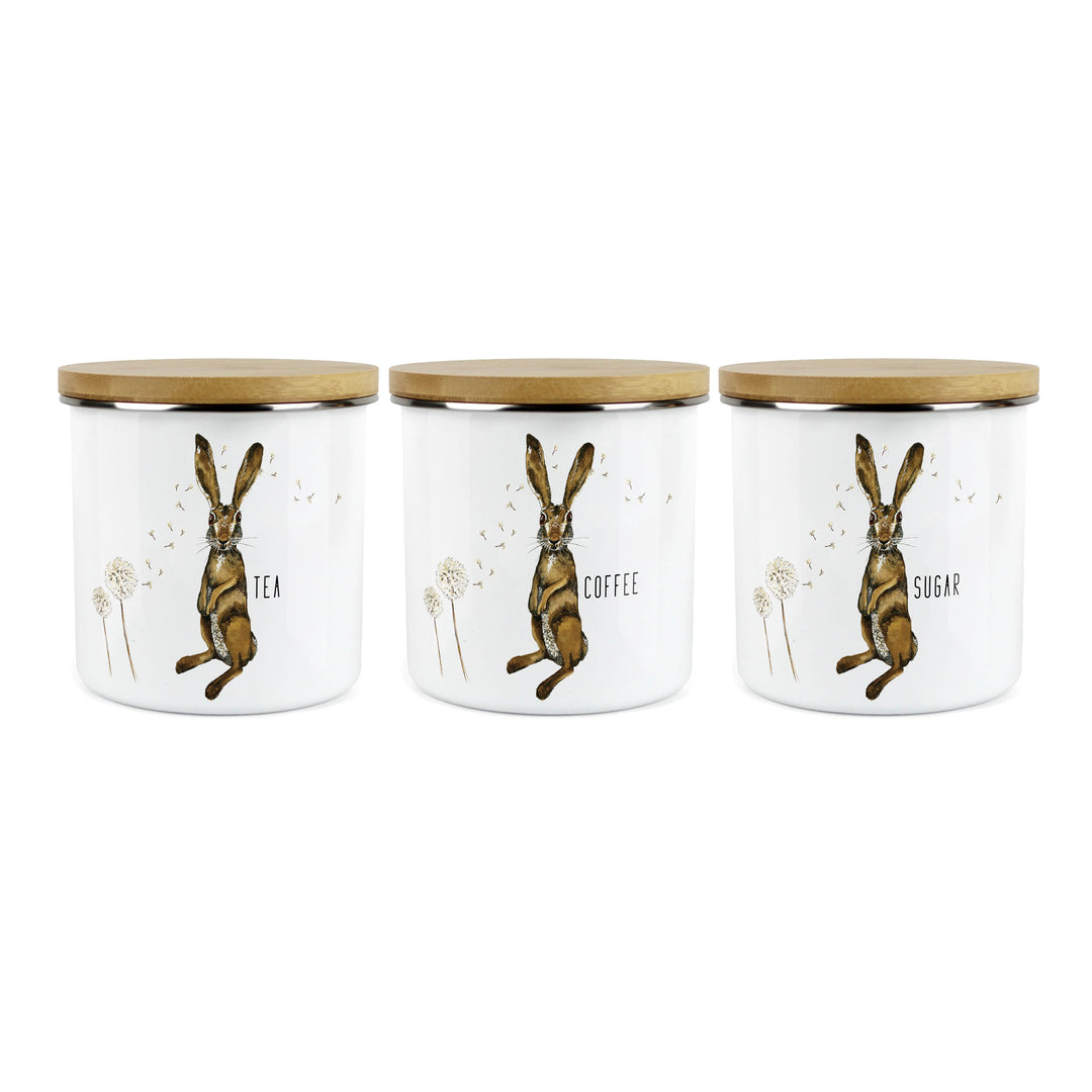 Purely Home Hare & Dandelions Enamel Tea, Coffee & Sugar Canister Sets