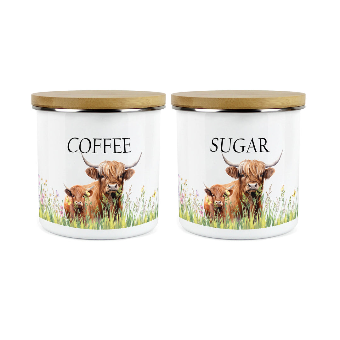 Purely Home Highland Cow & Calf Enamel Kitchen Canister Sets