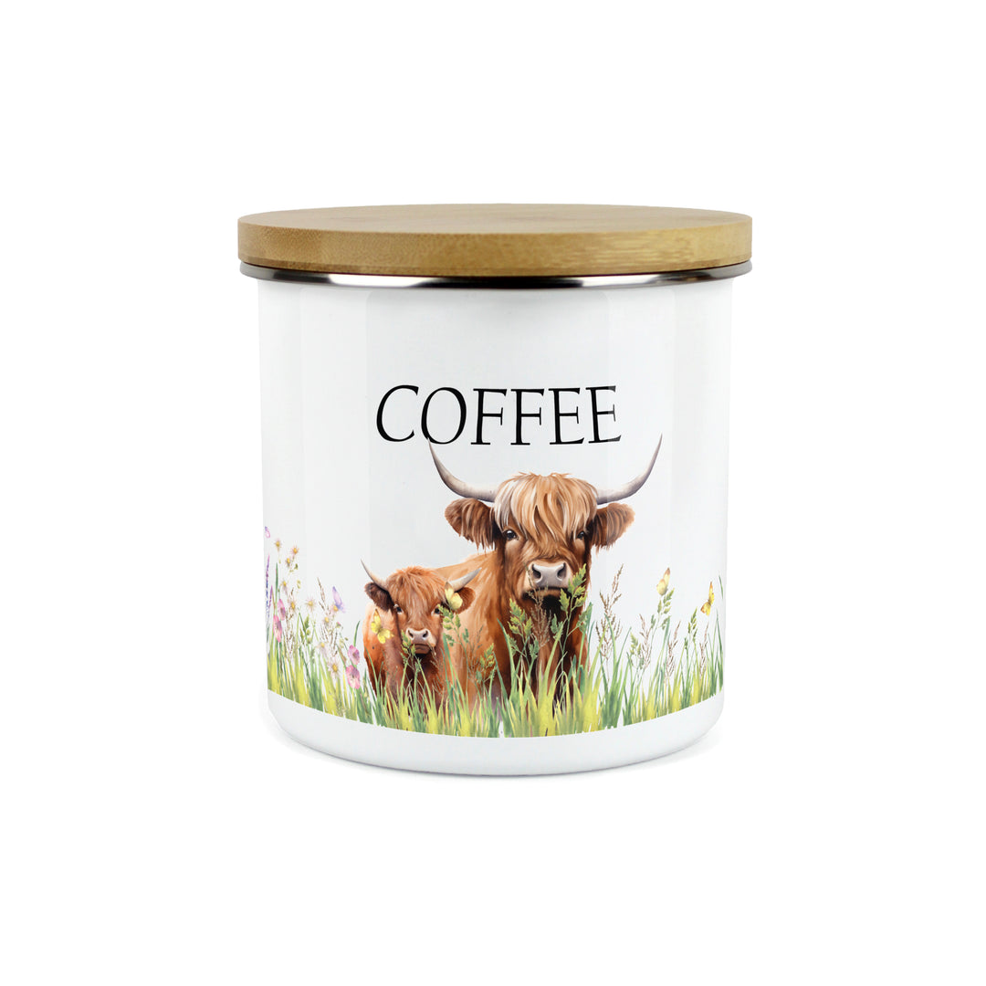 Purely Home Highland Cow & Calf Enamel Kitchen Canisters