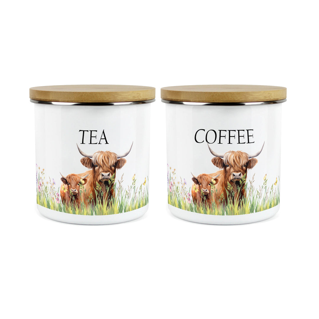 Purely Home Highland Cow & Calf Enamel Kitchen Canister Sets