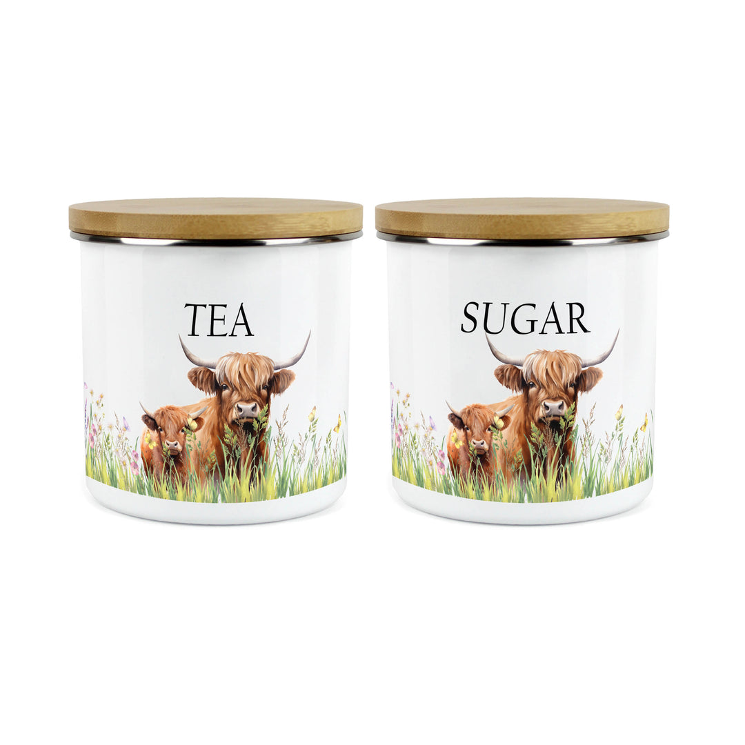 Purely Home Highland Cow & Calf Enamel Kitchen Canister Sets
