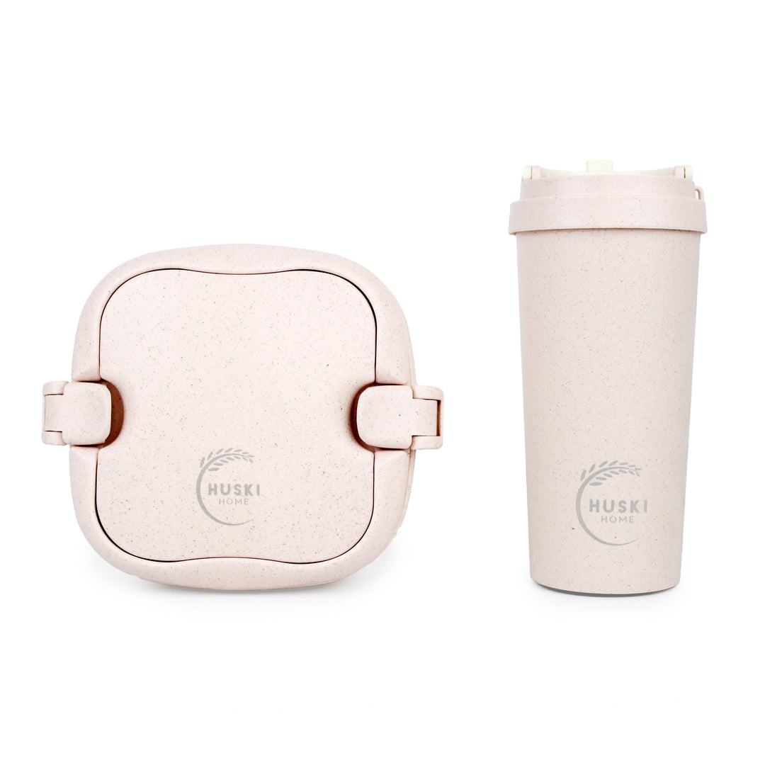 Huski Home Rose Pink Rice Husk Travel Cup and Lunch Box Set