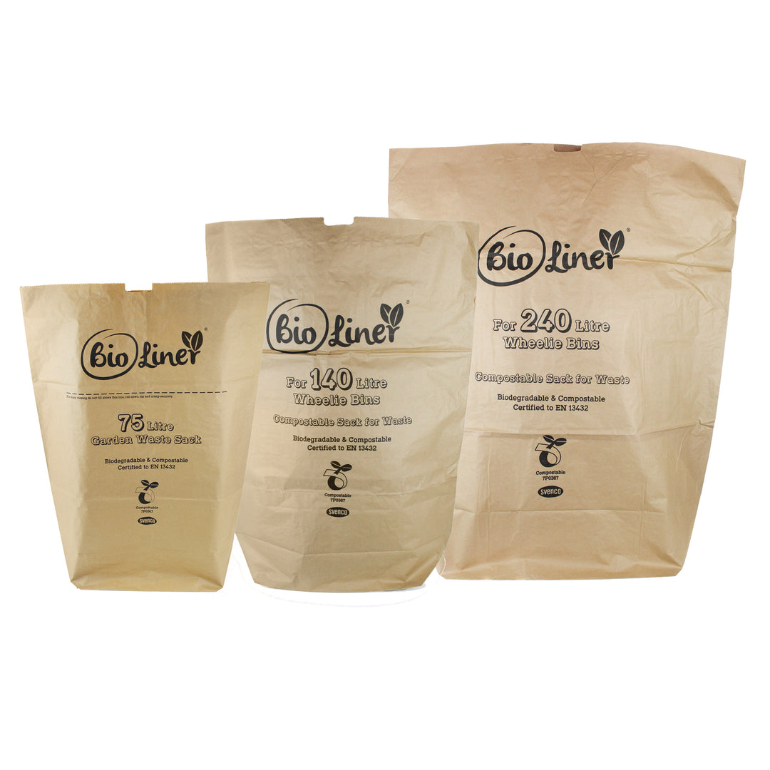Sample Compostable Paper Bags Pack - BioLiner 75L, 140L, 240L