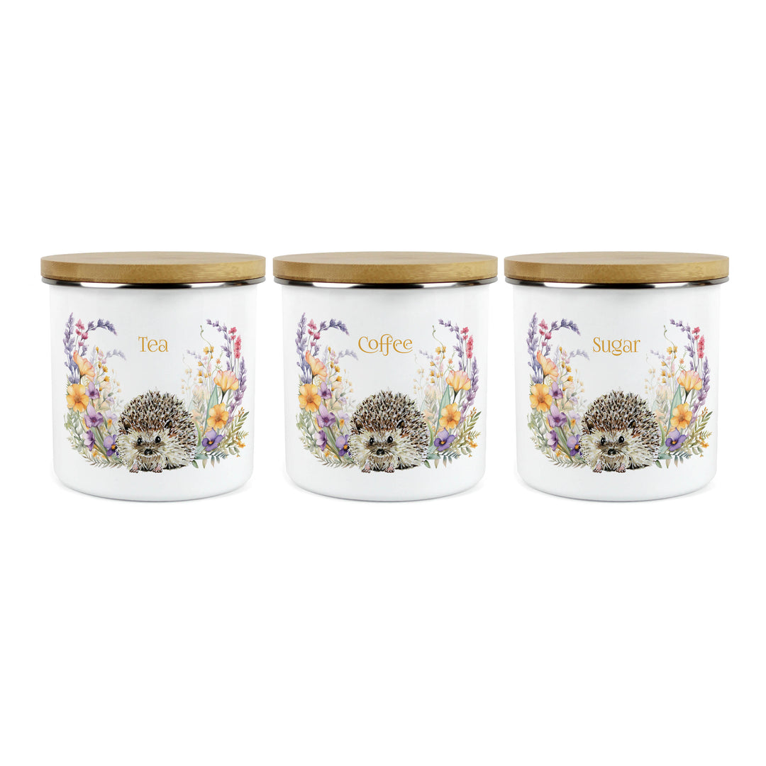 Purely Home Harriet Hedgehog Enamel Tea, Coffee & Sugar Canister Sets