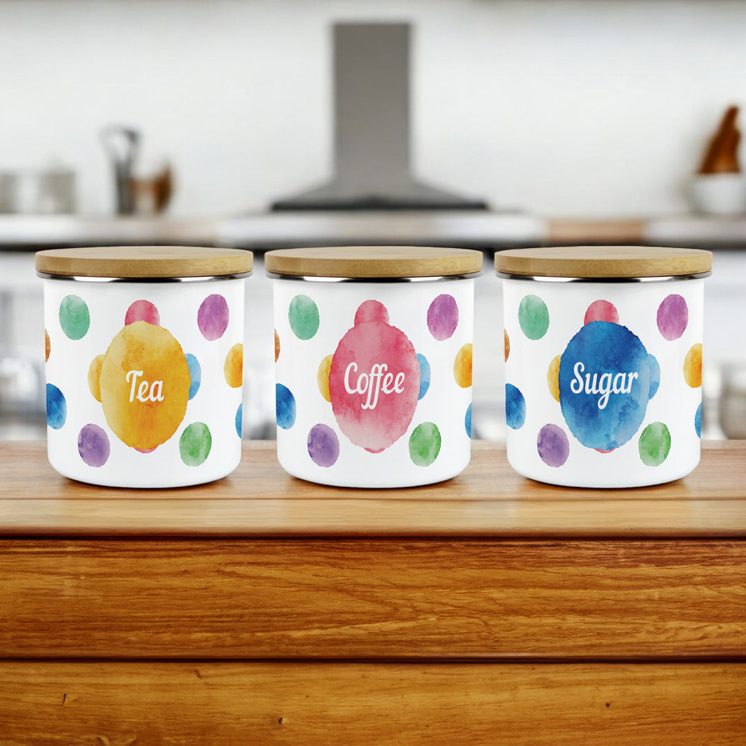 Purely Home Multicoloured Polka Dots Enamel Tea, Coffee & Sugar Canister Sets