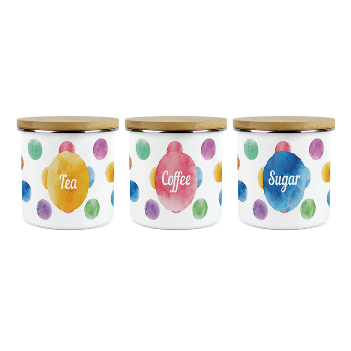 Purely Home Multicoloured Polka Dots Enamel Tea, Coffee & Sugar Canister Sets