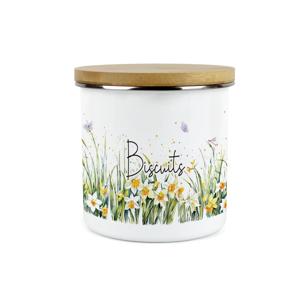 Purely Home Spring Daffodils Enamel Biscuit Canister