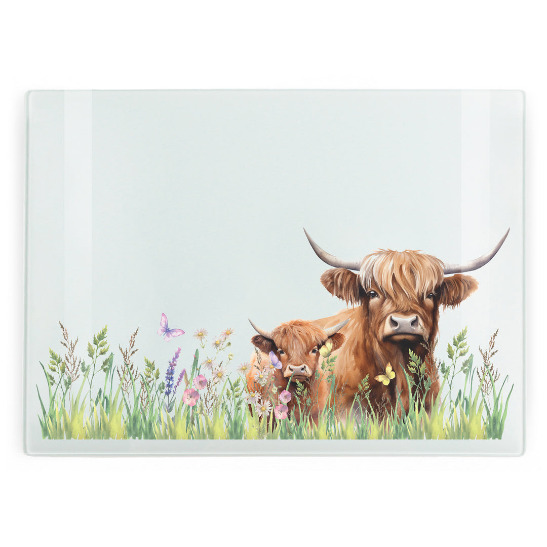 Purely Home Highland Cow & Calf Glass Worktop Protector