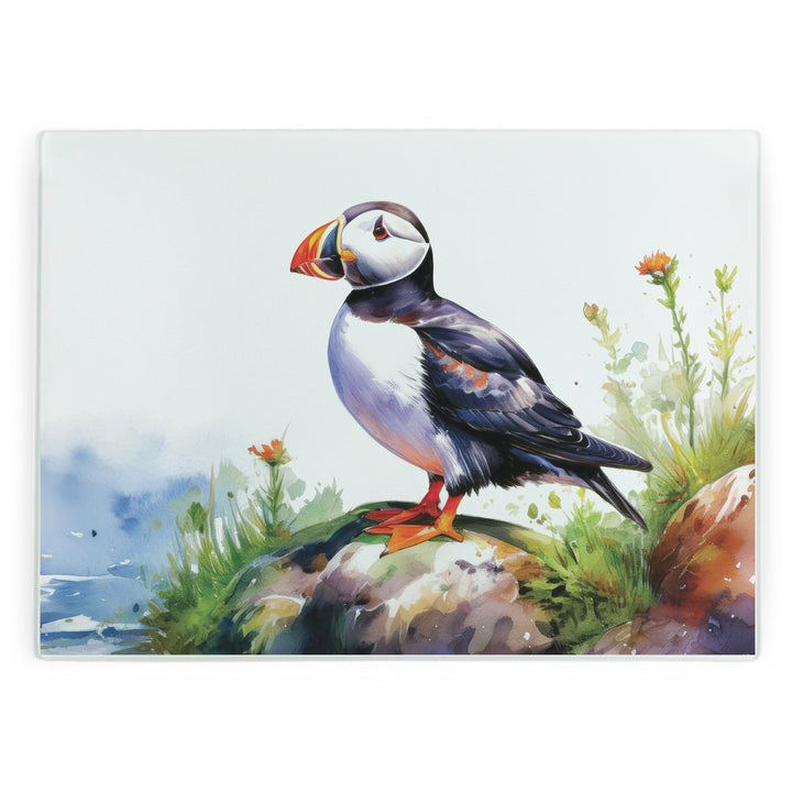 Purely Home Seaside Puffin Glass Worktop Protector
