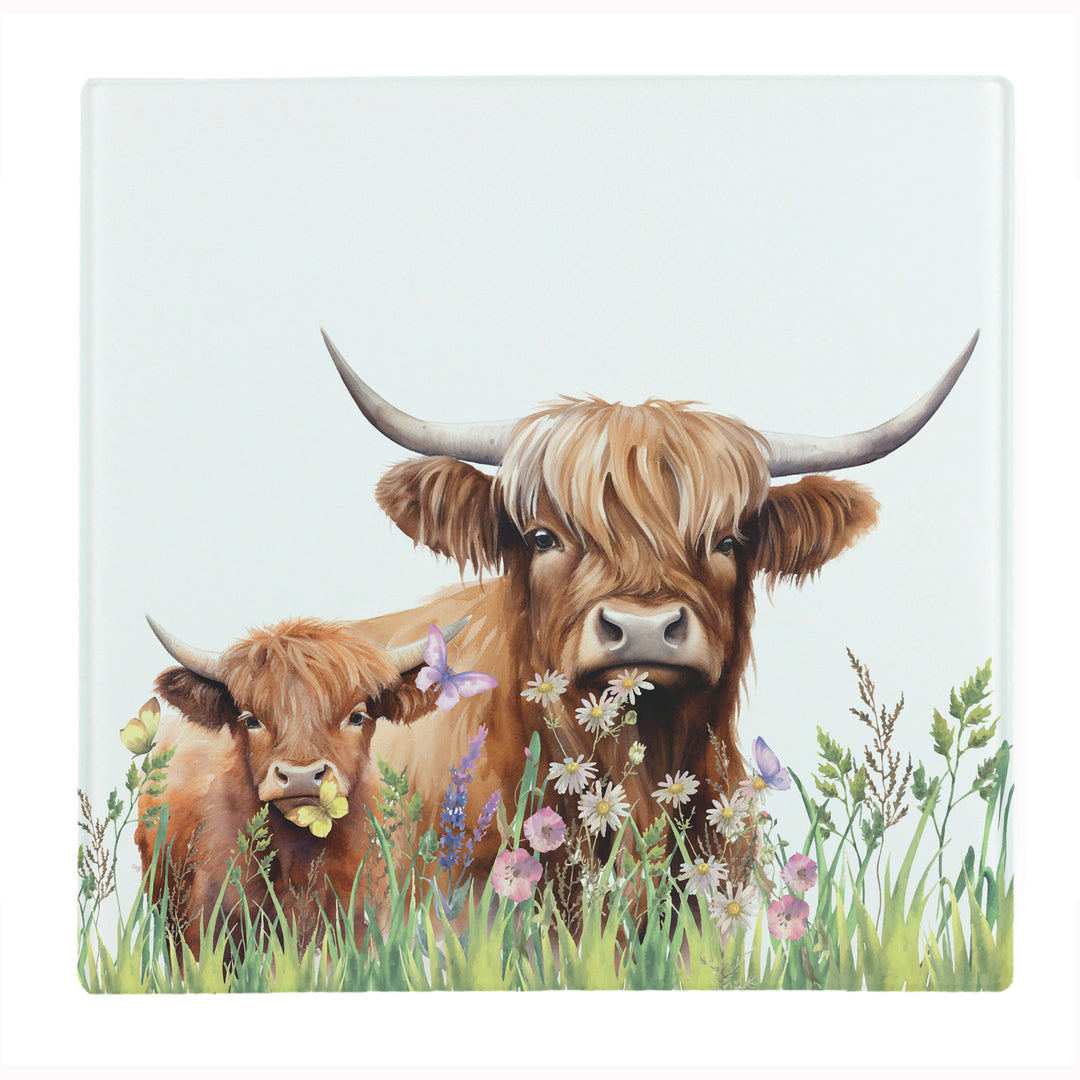 Purely Home Highland Cow & Calf Glass Worktop Protector